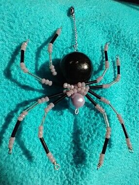 Handmade Black & Lavender Beaded Spider Pendant